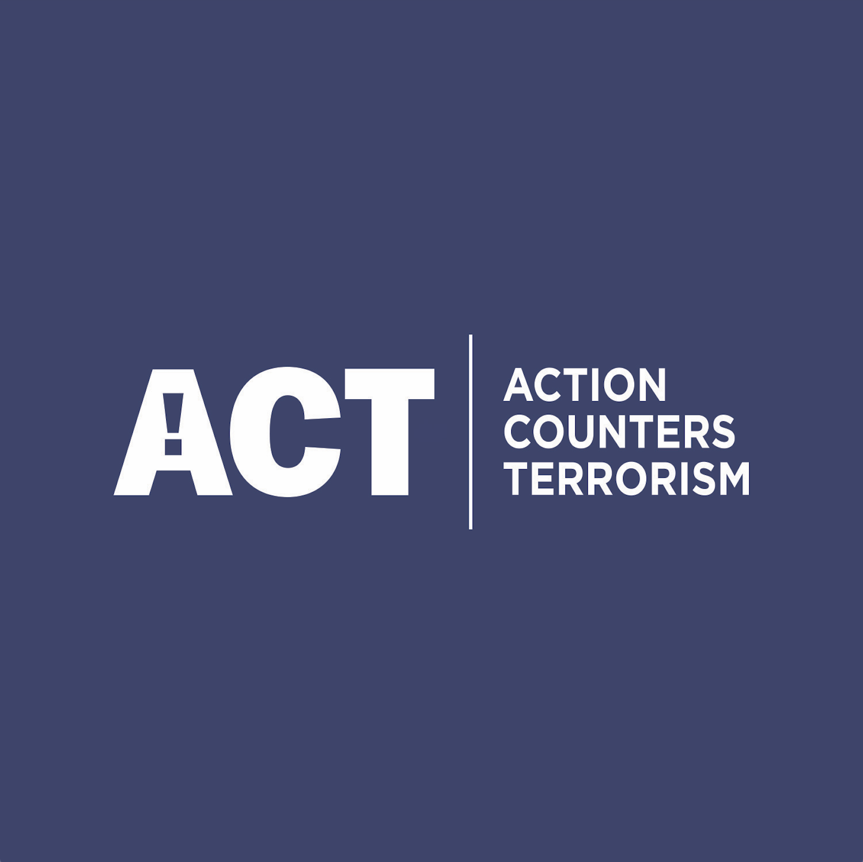 ACT logo with the phrase “Action Counters Terrorism” on a dark blue background.