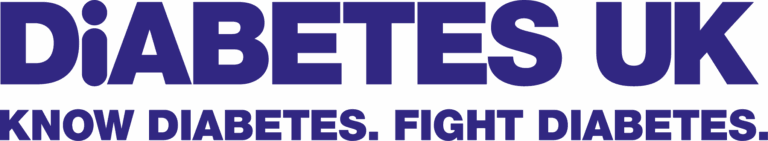 Diabetes UK logo with puple letters and 'know diabetes. Fight diabetes' tagline.