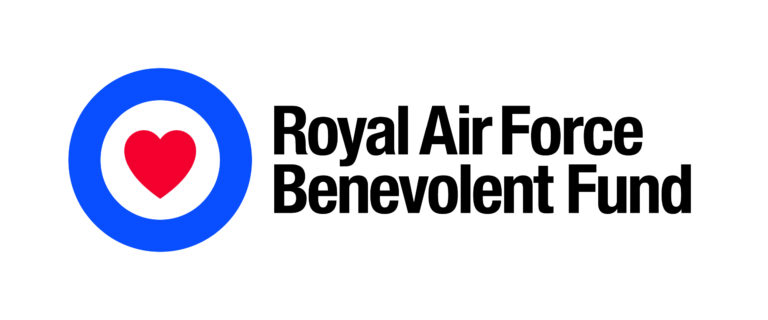 Logo of the Royal Air Force Benevolent Fund featuring a blue circle with a white center and red heart, alongside the text 'Royal Air Force Benevolent Fund'