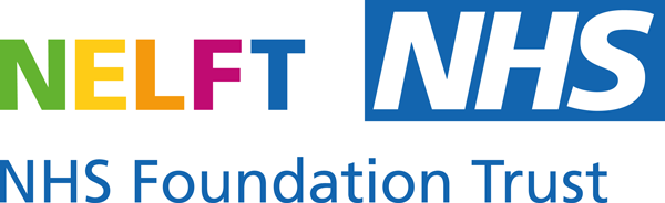 NELFT NHS Foundation Trust logo with colorful letters and NHS branding.