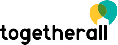 The Togetherall logo with the word “togetherall” in bold black letters and an abstract symbol of two overlapping speech bubbles, one yellow and one teal, in the top right corner.