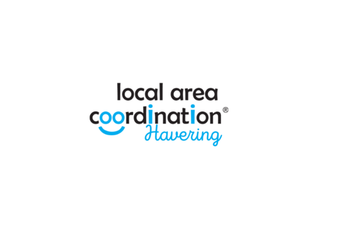 Logo with the text 'local area coordination Havering' featuring a smiley face within the word 'coordination'.
