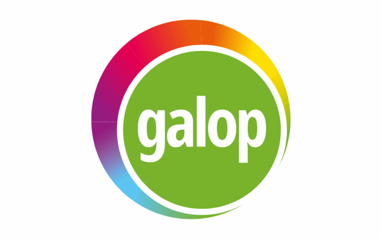 “galop” logo in white lowercase letters inside a green circle, surrounded by a multicoloured gradient ring.