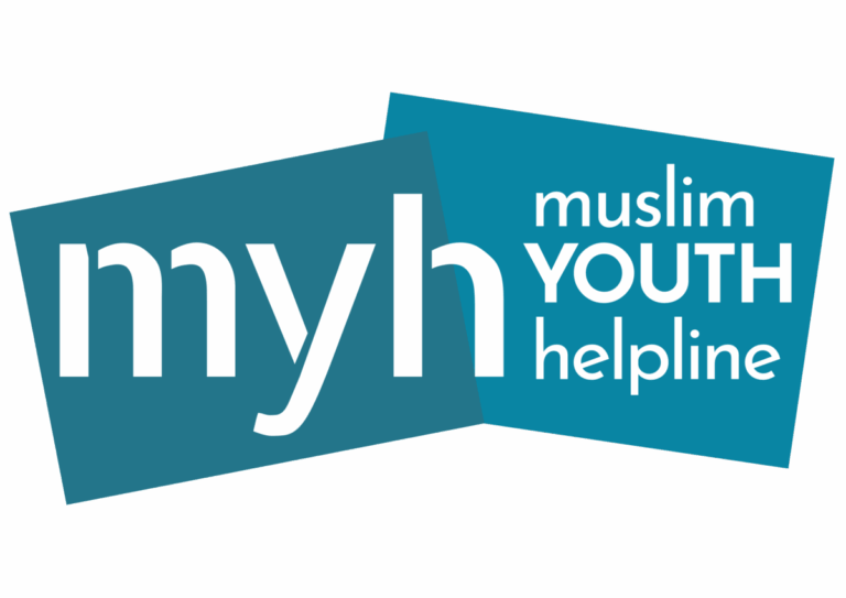 MYH logo with two blue rectangles. 'myh: muslim YOUTH helpline' is on top of the boxes.