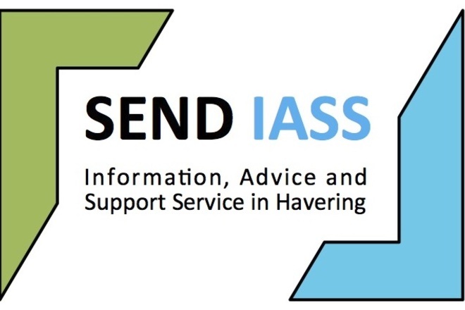 SEND IASS logo with bold text and green and blue corner shapes; includes tagline for Havering’s Information, Advice and Support Service.