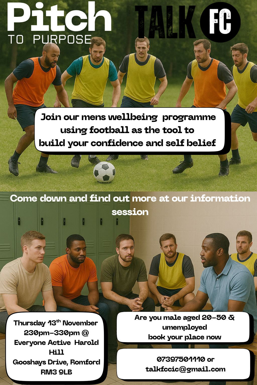 Pitch to Purpose football programme for unemployed men aged 20-50