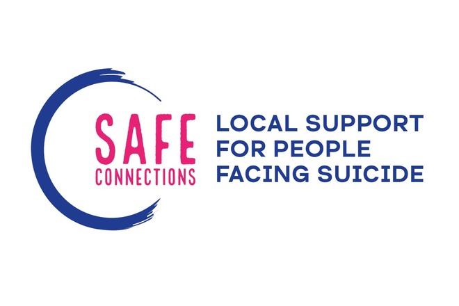 Blue and Pink Safe Connections logo.
